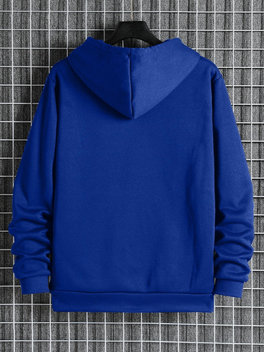 Men Slant Pockets Zip Up Drawstring Thermal Hoodie