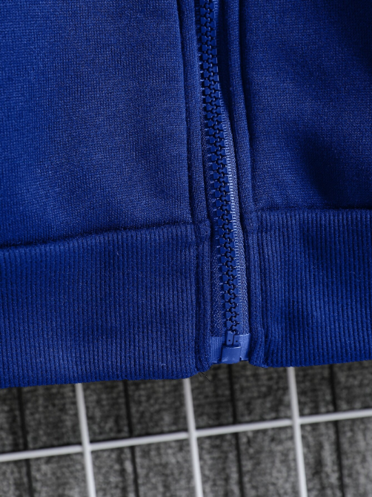 Men Slant Pockets Zip Up Drawstring Thermal Hoodie