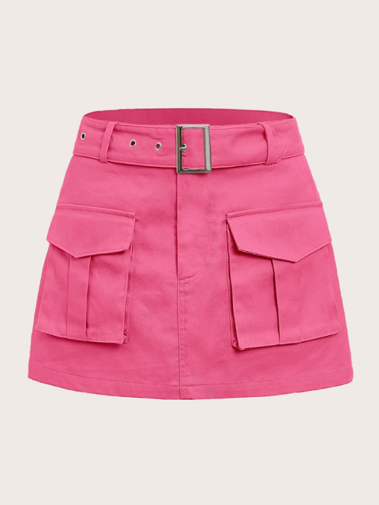 EZwear Grunge Black Flap Pocket Buckle Belted Cargo Skirt