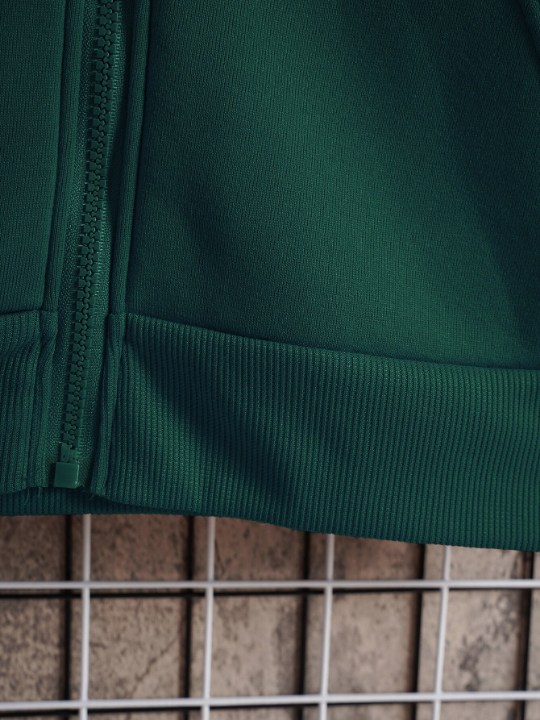 Men Zip Up Drawstring Thermal Hoodie