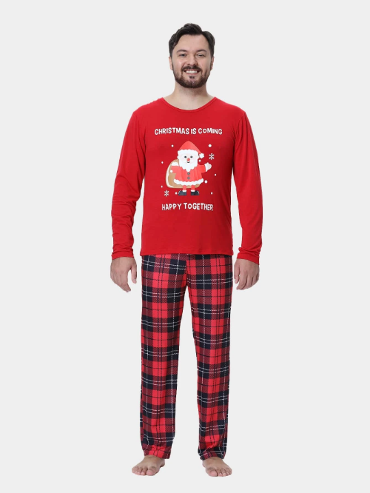 Men 1pc Christmas Print Sleep Top & 1pc Plaid Sleep Pants