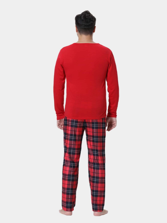 Men 1pc Christmas Print Sleep Top & 1pc Plaid Sleep Pants