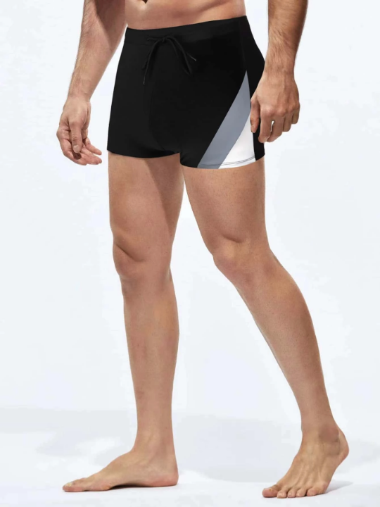 Manfinity Swimmode Men Contrast Panel Drawstring Waist Swim Trunks