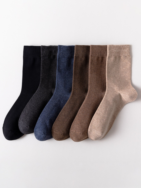 6 Pairs Men Solid Crew Socks