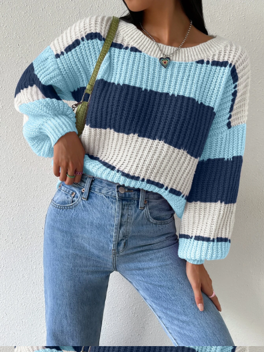 Essnce Colorblock Rib-knit Drop Shoulder Sweater