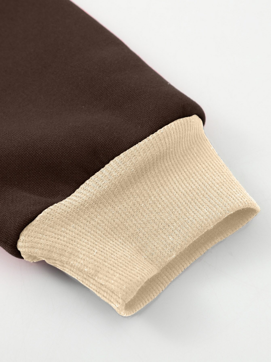 Men Colorblock Thermal Lined Raglan Sleeve Drawstring Hoodie