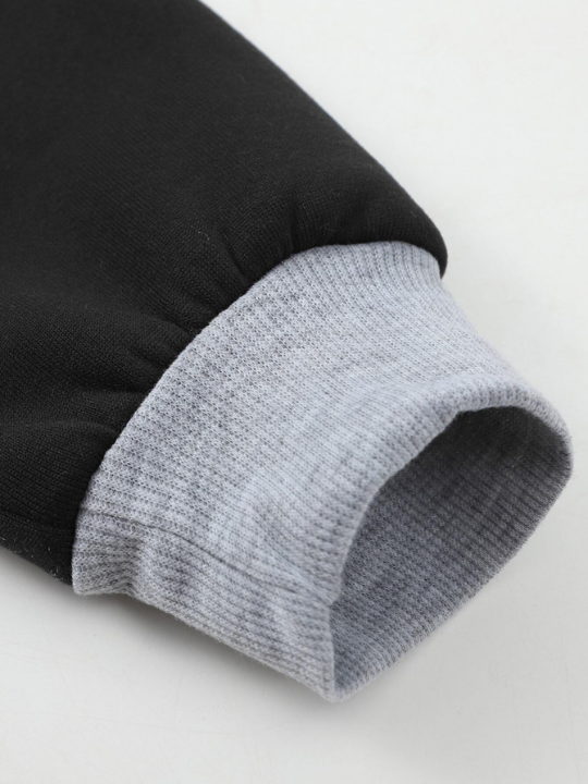 Men Colorblock Thermal Lined Raglan Sleeve Drawstring Hoodie