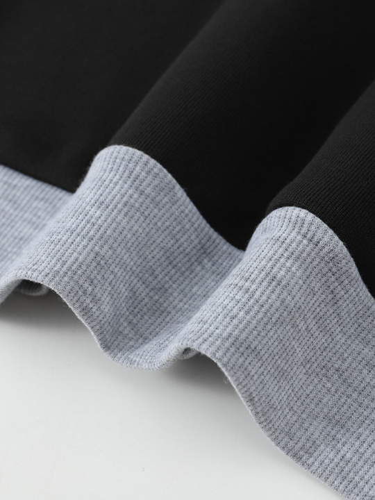 Men Colorblock Thermal Lined Raglan Sleeve Drawstring Hoodie