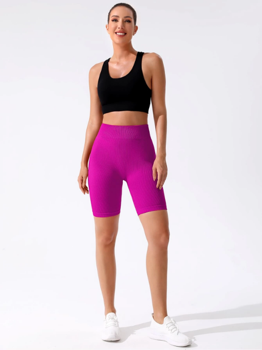 Yoga Basic Rib-knit Tummy Control Sports Biker Shorts high waisted shorts
