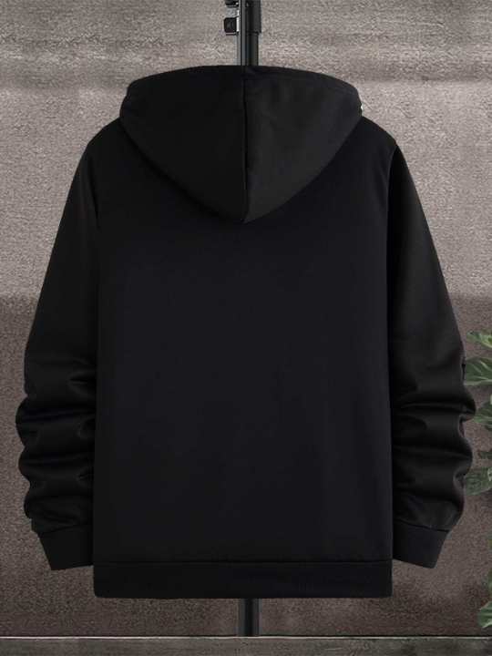 Manfinity Homme Men Deer Embroidery Quarter Zipper Drawstring Hoodie