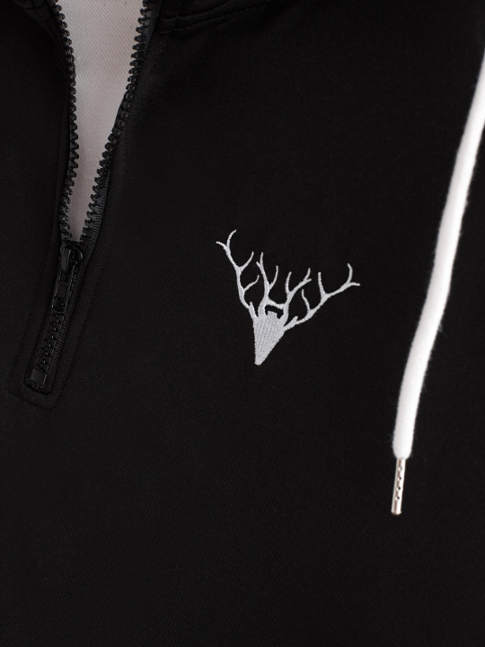 Manfinity Homme Men Deer Embroidery Quarter Zipper Drawstring Hoodie