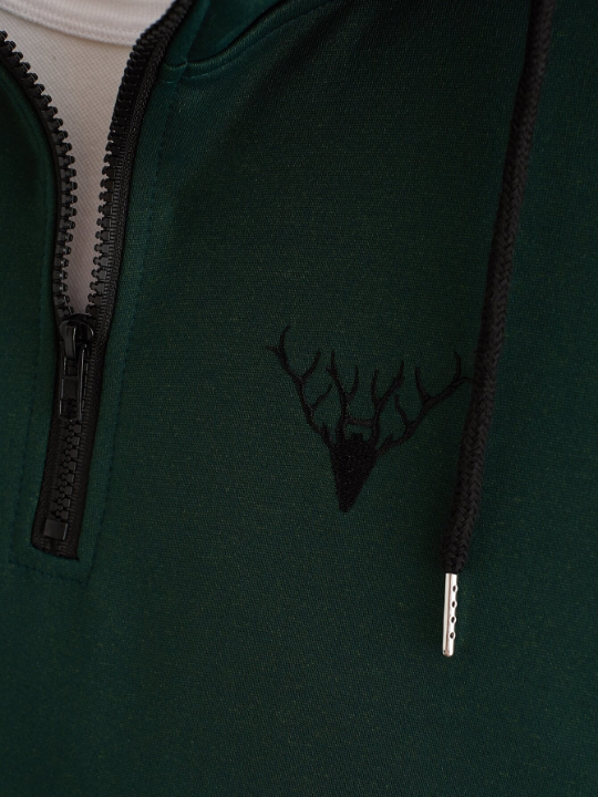 Manfinity Homme Men Deer Embroidery Quarter Zipper Drawstring Hoodie