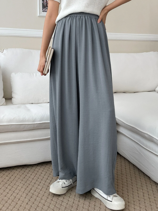 DAZY Solid Elastic Waist Wide Leg Pants