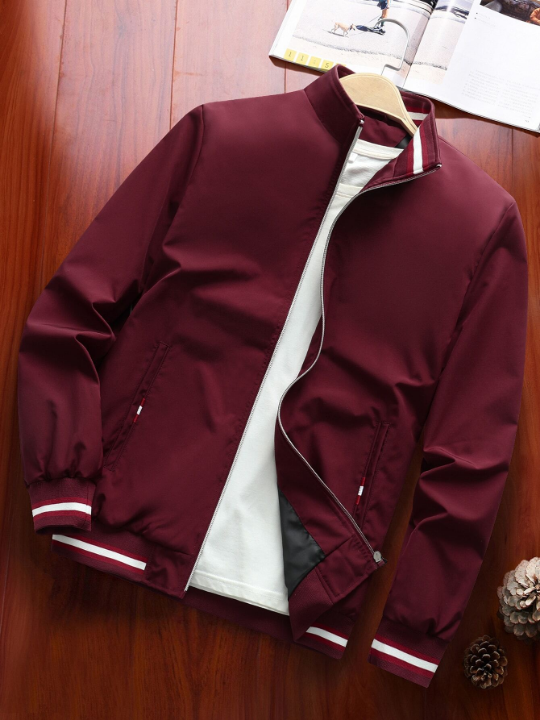 Manfinity Homme Loose Fit Men's Striped Trim Zipper Jacket Without T-Shirt