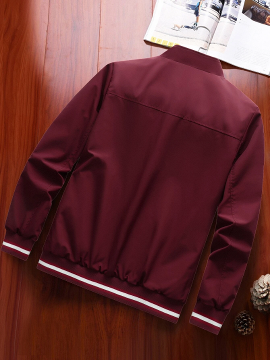 Manfinity Homme Loose Fit Men's Striped Trim Zipper Jacket Without T-Shirt