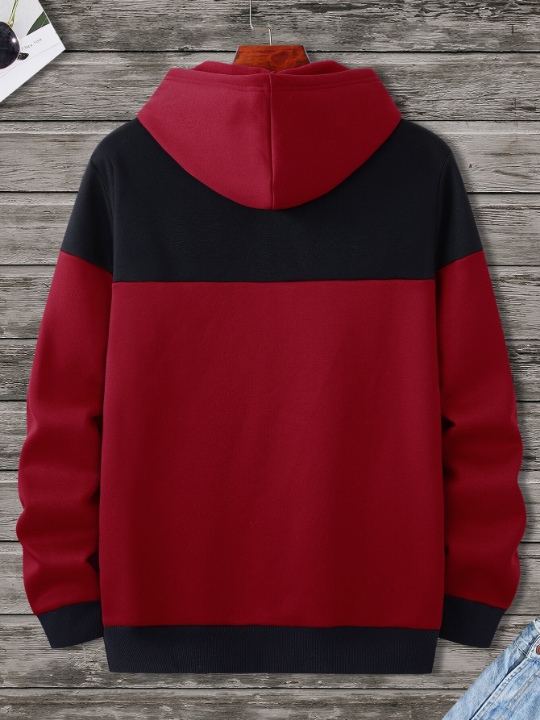 Manfinity Homme Men Two Tone Letter Graphic Kangaroo Pocket Drawstring Thermal Lined Hoodie