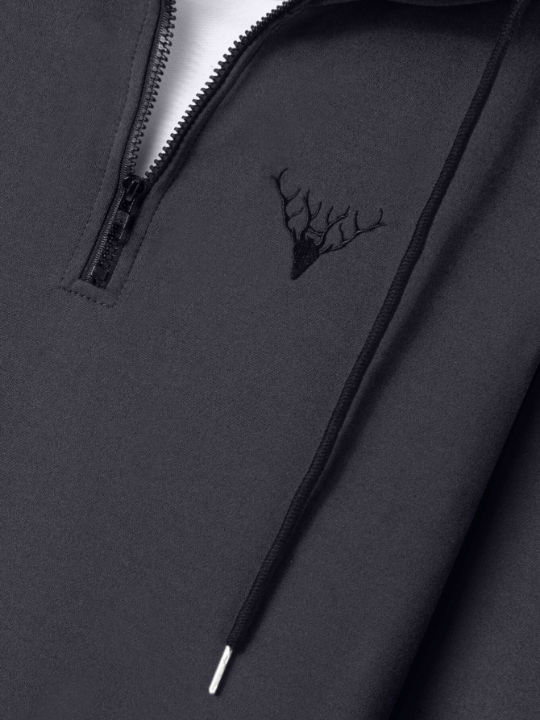 Manfinity Homme Men Deer Embroidery Quarter Zipper Drawstring Hoodie