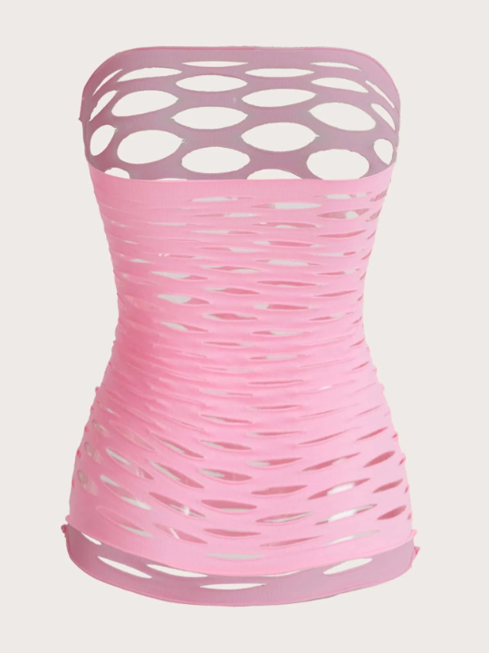 ROMWE Kawaii Cut Out Bandeau Babydoll