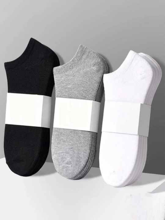 3pairs Men Random Color Solid Ankle Socks