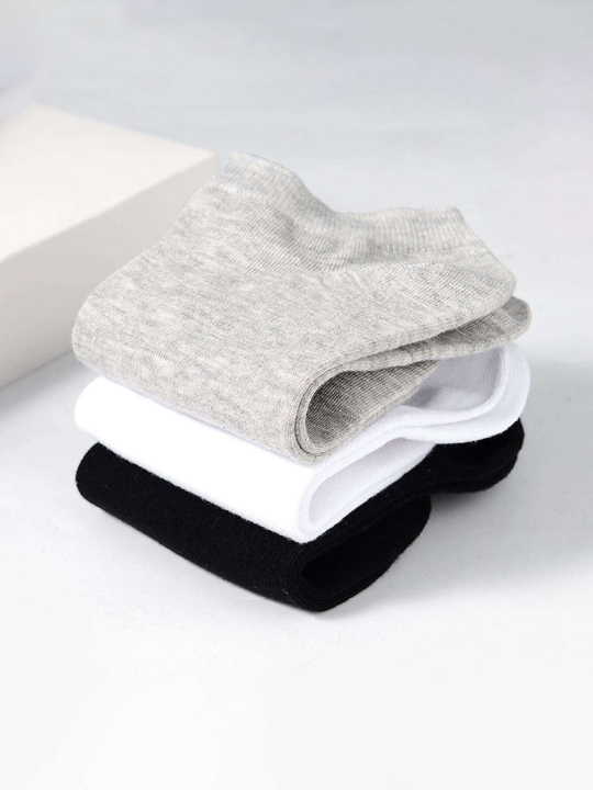 3pairs Men Random Color Solid Ankle Socks