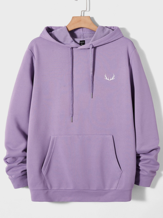 Manfinity Homme Men Antlers Print Kangaroo Pocket Drawstring Hoodie