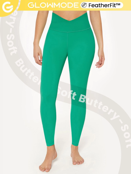 GLOWMODE 24" FeatherFit Crossover Yoga Leggings Buttery Soft High Stretch Crossover Waist Sports Tights