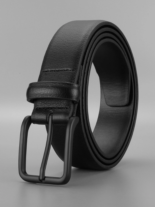 Men Square Black Buckle Belt For Daily Life