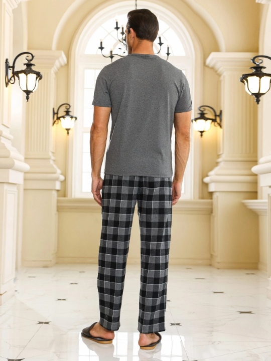 Men Plaid Print PJ Set