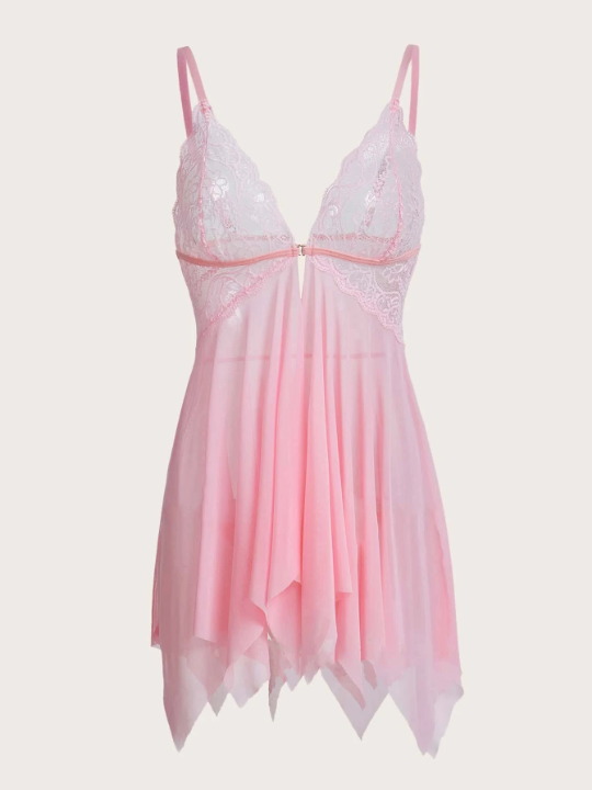 Contrast Lace Babydoll Dress & Thong