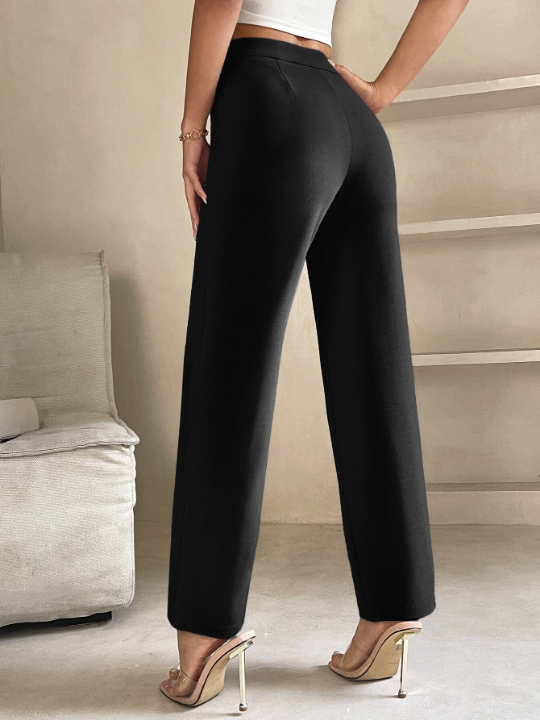PETITE High Waist Seam Detail Straight Leg Spring Black Pants
