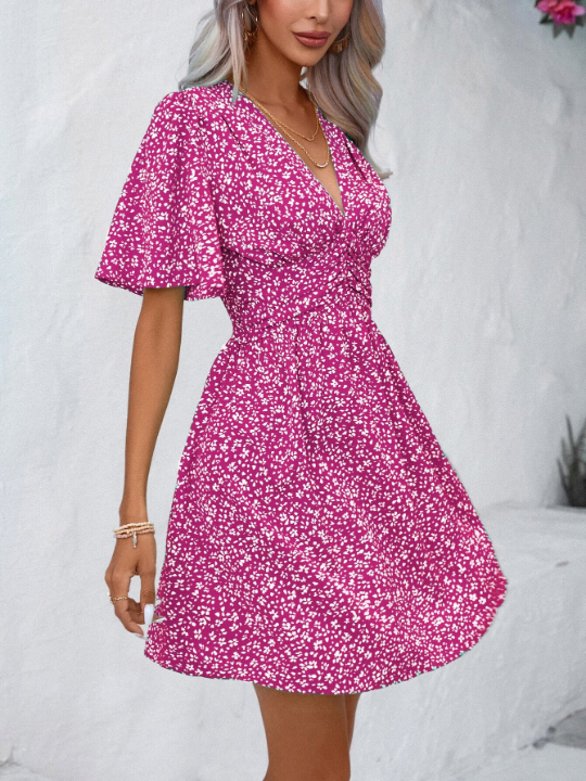 VCAY Ditsy Floral Print Butterfly Sleeve Dress