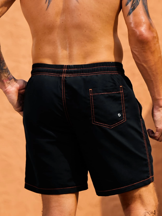 Manfinity Swimmode Men Contrast Stitching Drawstring Waist Swim Trunks