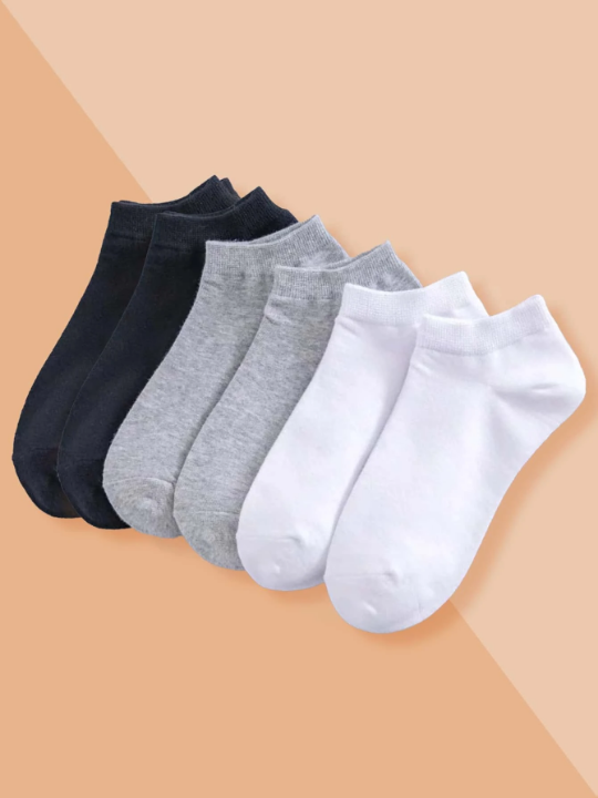 6 Pairs Men Random Color Solid Ankle Socks