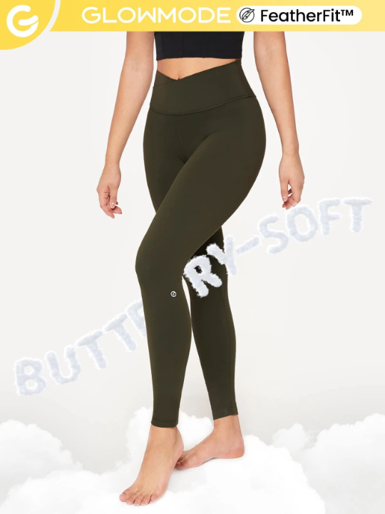 GLOWMODE 24" FeatherFit Crossover Yoga Leggings Buttery Soft High Stretch Crossover Waist Sports Tights