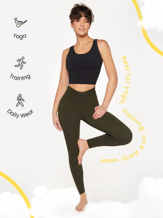 GLOWMODE 24" FeatherFit Crossover Yoga Leggings Buttery Soft High Stretch Crossover Waist Sports Tights