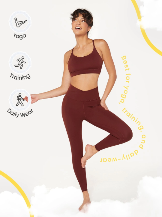 GLOWMODE 24" FeatherFit Crossover Yoga Leggings Buttery Soft High Stretch Crossover Waist Sports Tights