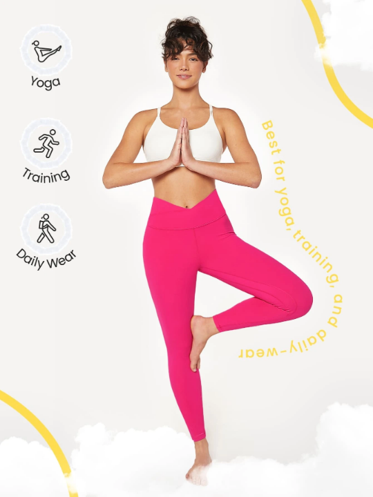 GLOWMODE 24" FeatherFit Crossover Yoga Leggings Buttery Soft High Stretch Crossover Waist Sports Tights