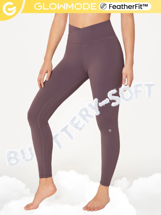 GLOWMODE 24" FeatherFit Crossover Yoga Leggings Buttery Soft High Stretch Crossover Waist Sports Tights