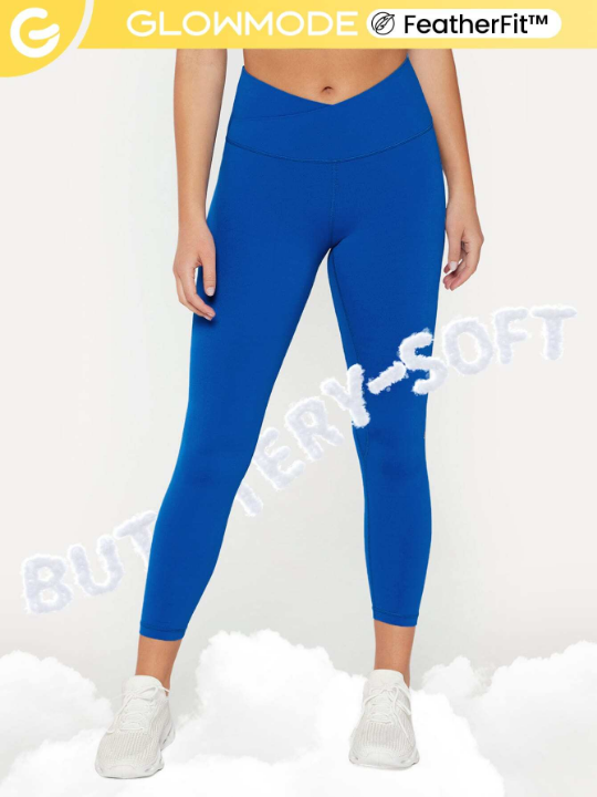 GLOWMODE 24" FeatherFit Crossover Yoga Leggings Buttery Soft High Stretch Crossover Waist Sports Tights