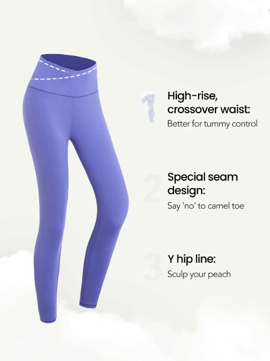 GLOWMODE 24" FeatherFit Crossover Yoga Leggings Buttery Soft High Stretch Crossover Waist Sports Tights