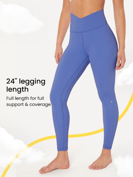 GLOWMODE 24" FeatherFit Crossover Yoga Leggings Buttery Soft High Stretch Crossover Waist Sports Tights
