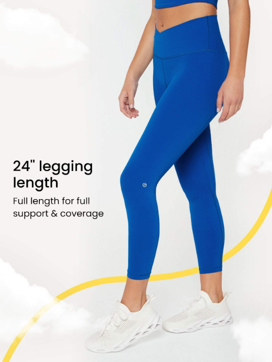 GLOWMODE 24" FeatherFit Crossover Yoga Leggings Buttery Soft High Stretch Crossover Waist Sports Tights
