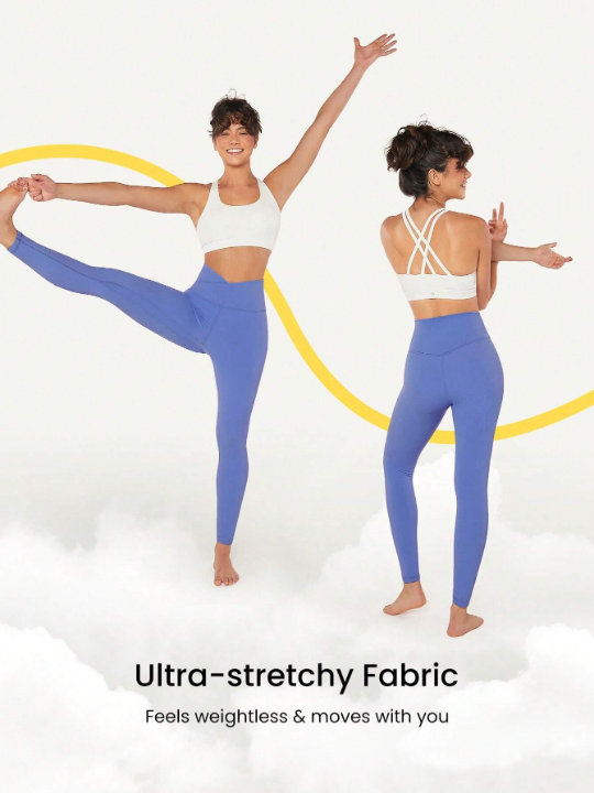 GLOWMODE 24" FeatherFit Crossover Yoga Leggings Buttery Soft High Stretch Crossover Waist Sports Tights