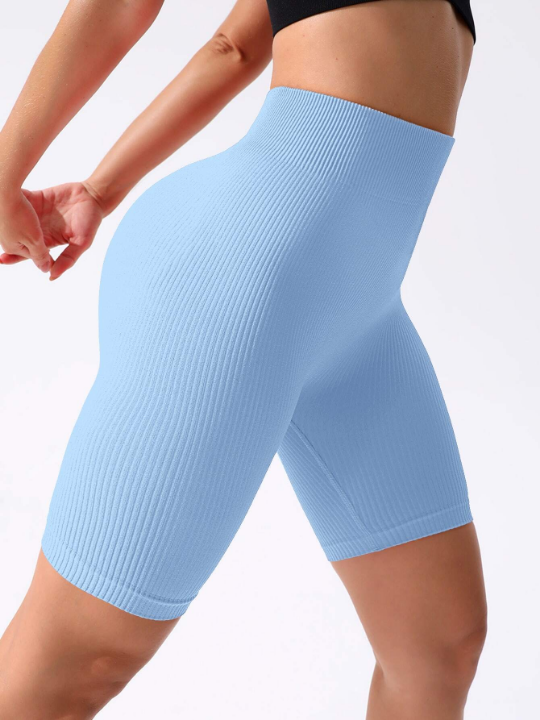 Yoga Basic Solid Ribbed Knit Biker Shorts high waisted shorts