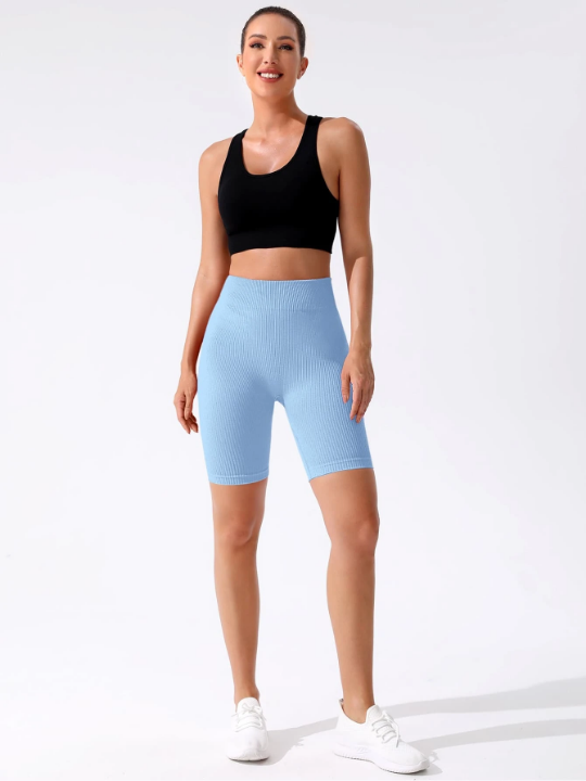 Yoga Basic Solid Ribbed Knit Biker Shorts high waisted shorts