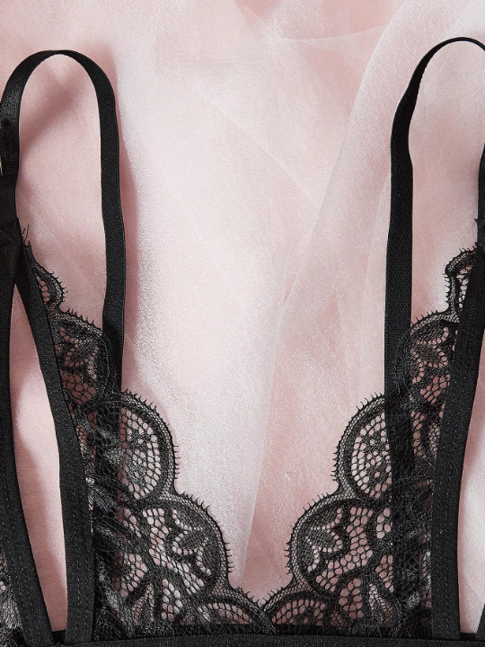 Floral Lace Scallop Trim Lingerie Set