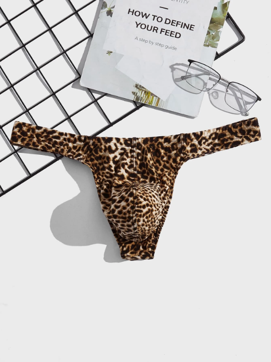 Men Leopard Print Thong