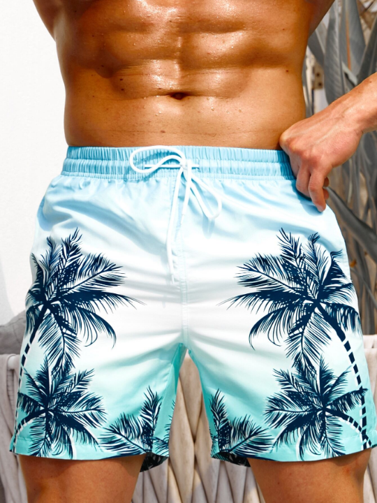 Manfinity Swimmode Men Tropical Print Drawstring Waist Swim Trunks