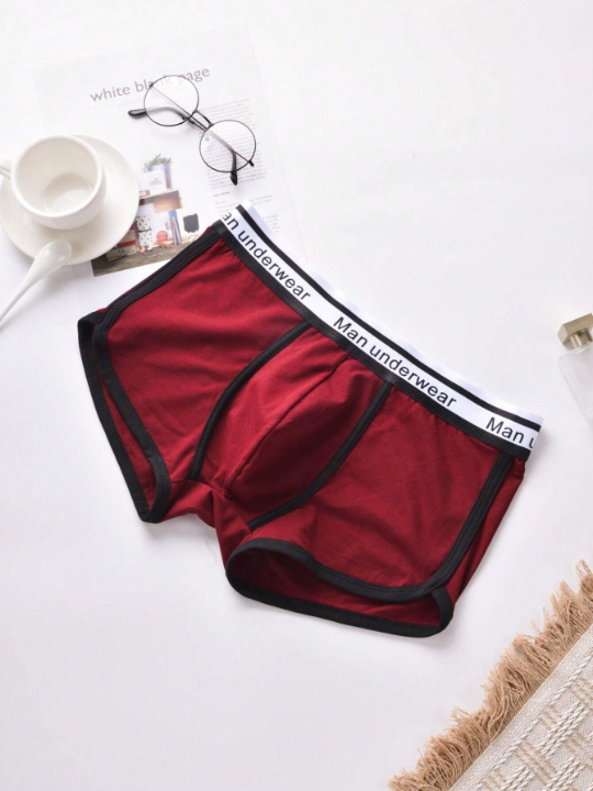 Men 3pcs Letter Graphic Contrast Binding Boxer Brief