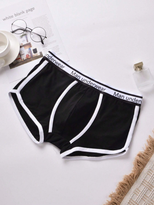 Men 3pcs Letter Graphic Contrast Binding Boxer Brief